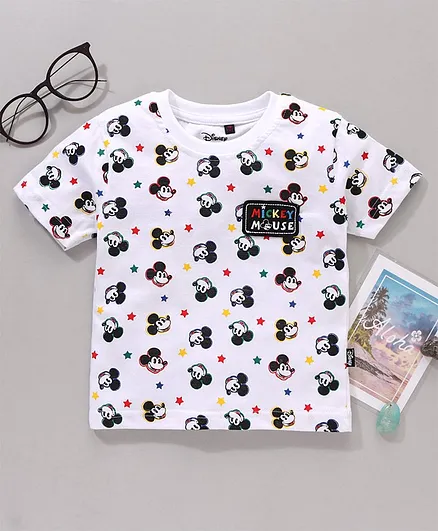 Hoppipola Half Sleeves Mickey Mouse Printed Tee - White