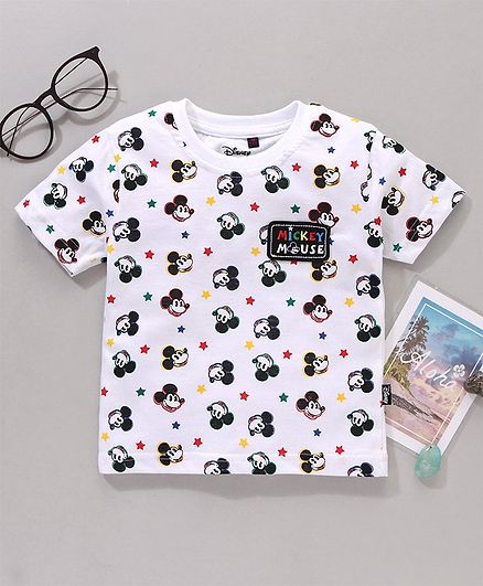 Hoppipola Half Sleeves Mickey Mouse Printed Tee - White