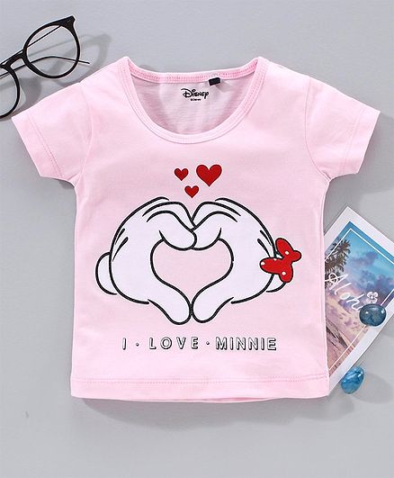 Hoppipola Half Sleeves I Love Minnie Printed Tee - Light Pink