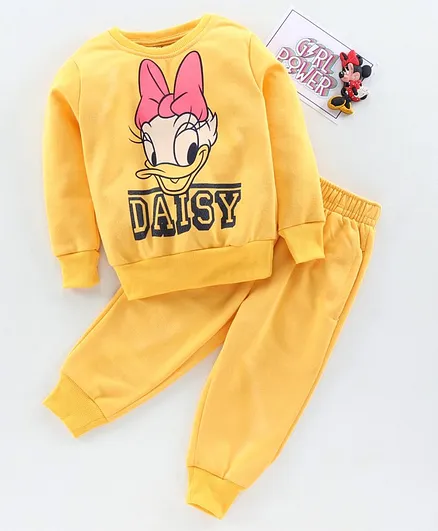 Hoppipola Full Sleeves Daisy Printed Sweatshirt & Joggers Set - Yellow