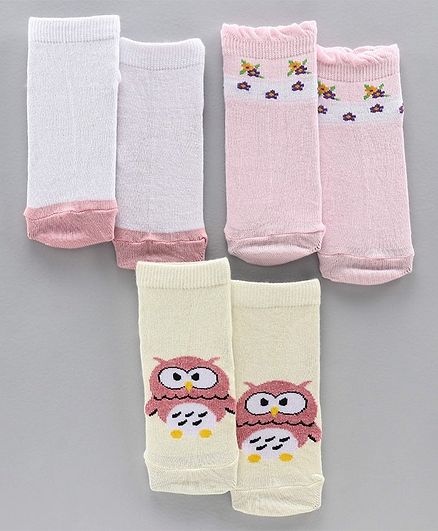 Mustang Ankle Length Socks Set of 3 Pairs - Pink White Off White