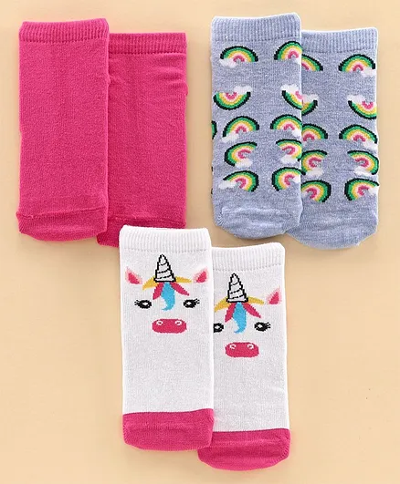Mustang Ankle Length Socks Multi Design Set of 3 Pairs - Pink White Blue