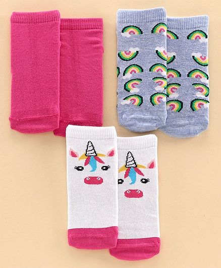 Mustang Ankle Length Socks Multi Design Set of 3 Pairs - Pink White Blue