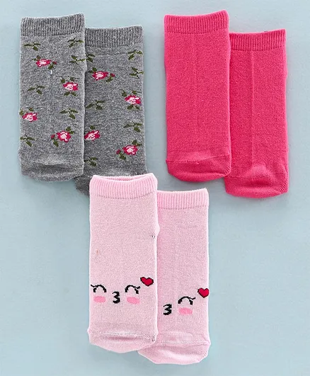 Mustang Ankle Length Socks Multi Design Set of 3 Pairs - Grey Pink