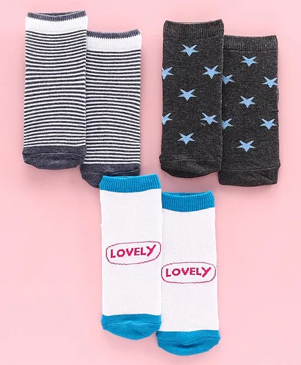 Mustang Ankle Length Socks Set of 3 Pairs - White Blue Black