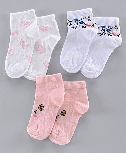 Mustang Ankle Length Socks Set of 3 Pairs - Pink White