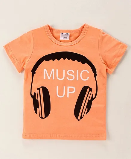 Kookie Kids Half Sleeves Tee Head Set Print - Orange