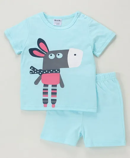 Kookie Kids Half Sleeves Night Suit Animal Print - Blue