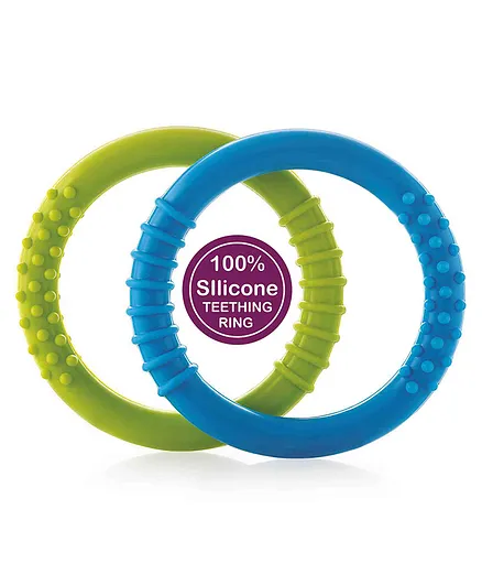 BeeBaby Infant Soft Silicone Teether Ring Pack of 2 - Blue Green