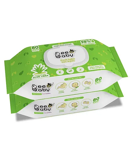 Beebaby Fresh Baby Wet Wipes with Lid Pack of 2 - 80 Pieces Each