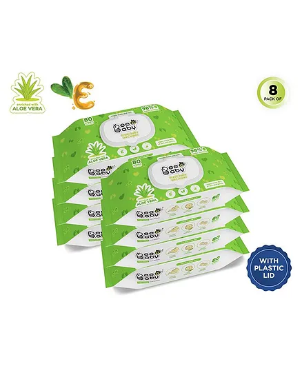 Beebaby Fresh Baby Wet Wipes with Lid Pack of 8 - 80 Pieces Each