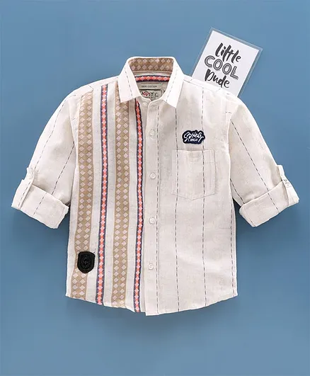Dapper Dudes Full Sleeves Striped Shirt - Beige
