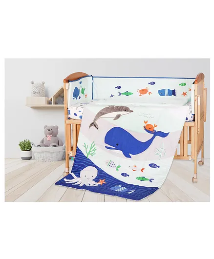 The Mom Store Baby Crib Bedding Set Sea Animal Embroidery - Multicolour