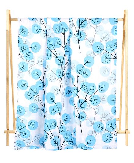 The Mom Store Muslin 6 Layer Cotton Dohar Forest Print - Blue