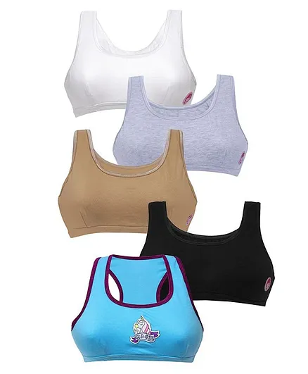 D'chica Pack Of 5 Solid & Unicorn Print Bras - Multi Color