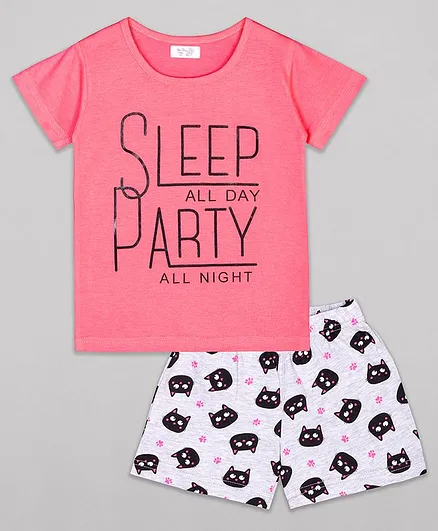 Sheer Love Half Sleeves Sleep All Day Party All Night Printed Night Suit - Pink