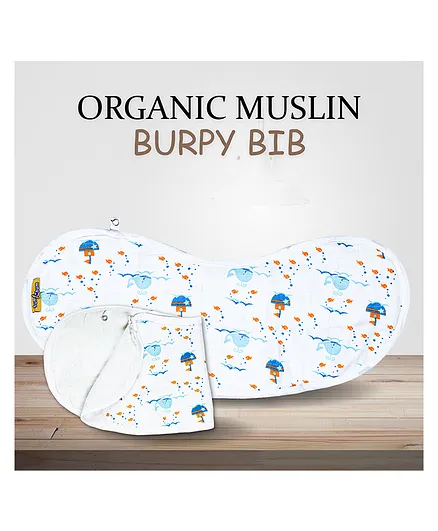 Bdiapers Organic Muslin Bib Whale Print - White Blue