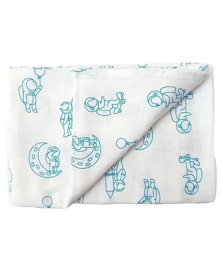 Carerio Premium Cotton Baby Wrapper Astronaut Print - Blue White