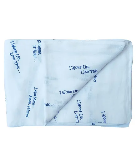 Carerio Premium Cotton Baby Wrapper Text Print - Blue