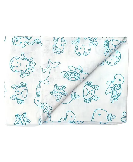 Carerio Premium Cotton Baby Wrapper Sea Animals Print - Blue