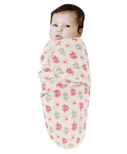 Kassy Pop Adjustable Swaddle Wrap Elephant Print - Pink