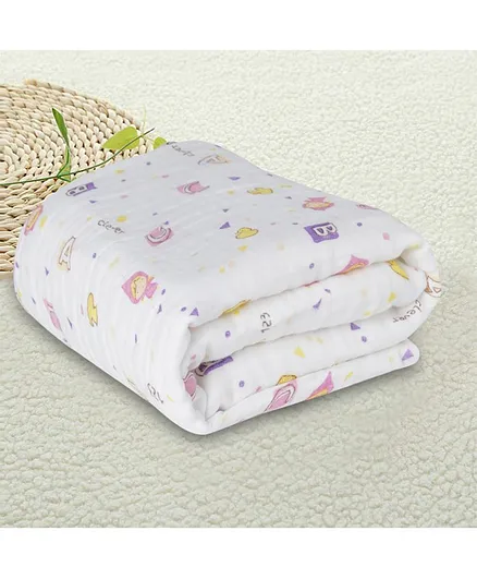 Kassy Pop Baby Muslin Cotton Bath Towel cum Swaddle Blanket Alphabet Print - White