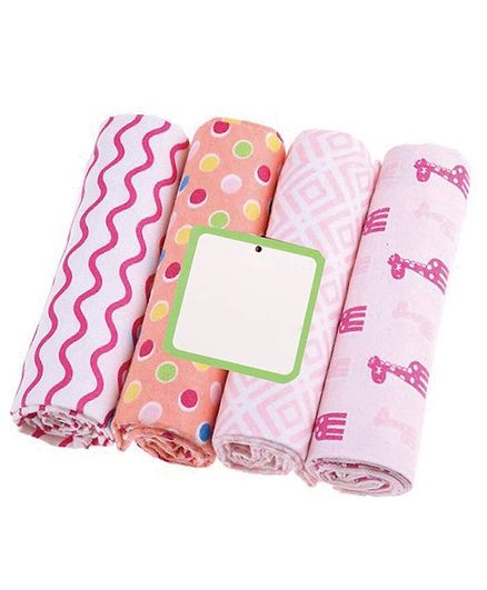 Kassy Pop Cotton Flannel Baby Blankets Pack of 4 - Pink