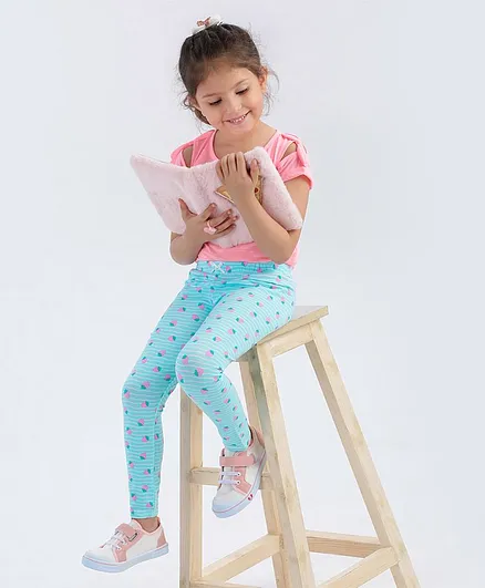 Babyhug Full Length Legging Strawberry Print - Sea Green