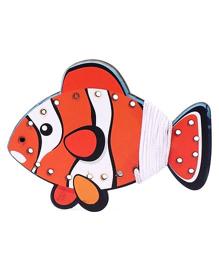 Omocha Wooden Lacing Toy Fish Shaped - Orange