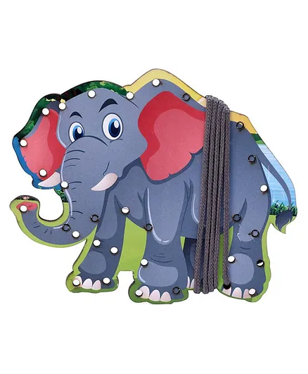 Omocha Wooden Lacing Toy Elephant Shaped - Blue