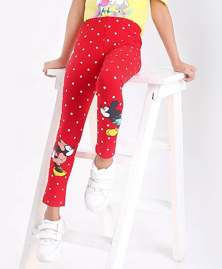 Disney by Babyhug Full Length Legging Mickey Mouse Print - Red