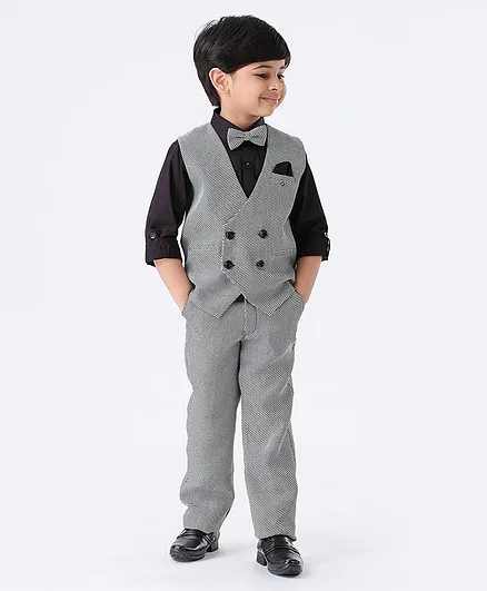 Robo Fry Full Sleeves Checked Party Suit - Black