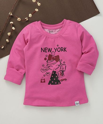 ROYAL BRATS Full Sleeves New York Girl Print T-Shirt - Pink