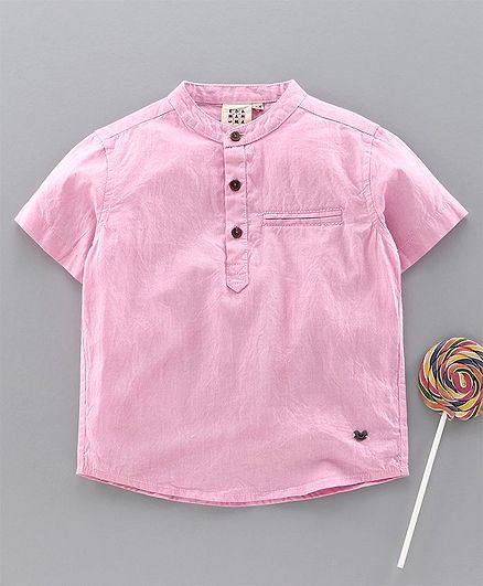 Ed-A-Mamma Half Sleeves Washed Chambray Shirt With Welt Pockets - Pink