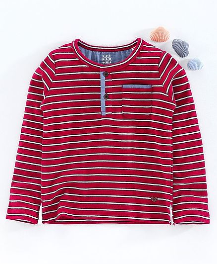 Ed-A-Mamma Full Sleeves Striped T-Shirt - Red
