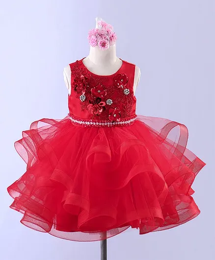 Mark & Mia Sleeveless Embellished Party Frock - Red