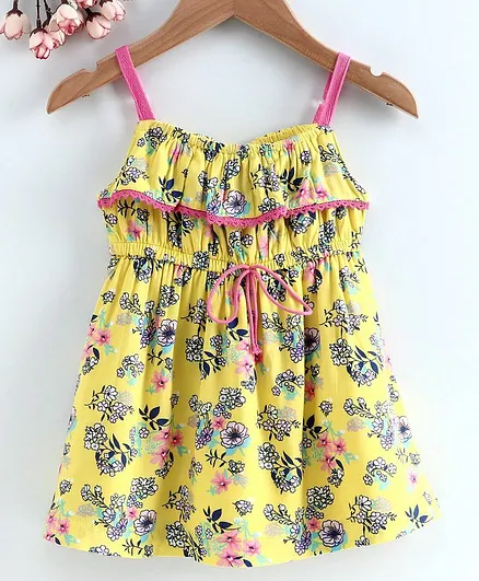 Babyhug Sleeveless Frock Floral Print - Yellow