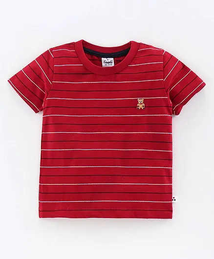 Simply Half Sleeves Striped Tee - Red