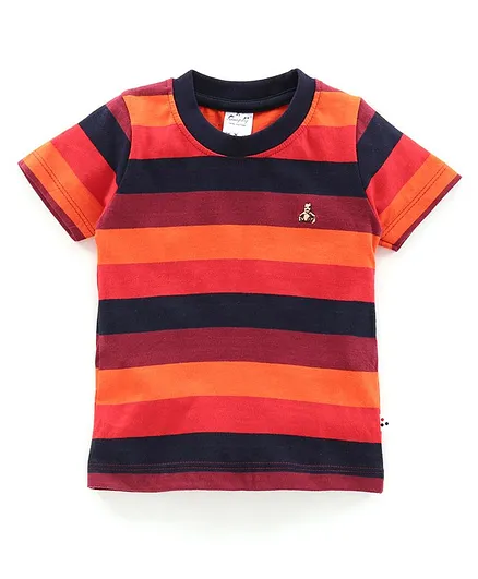 Simply Half Sleeves Striped Tee - Orange