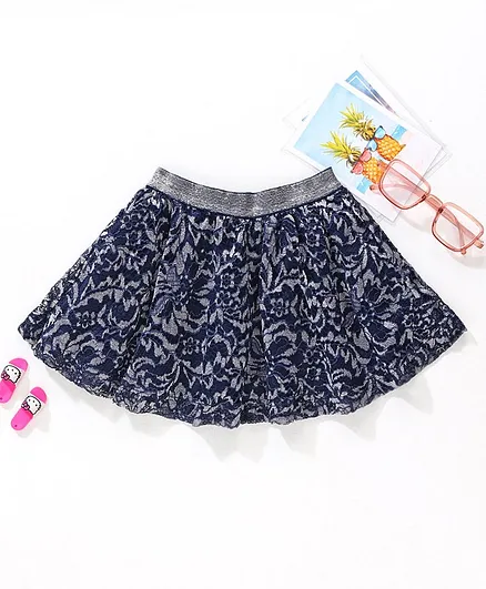 UCB Knee Length Skirt Flower Design - Blue