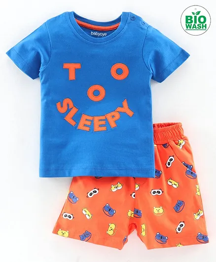 Babyoye Half Sleeves Night Suit Text Embroidery - Orange