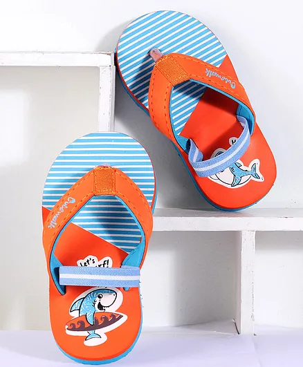 Cute Walk by Babyhug Flip Flops Shark Print - Orange Blue
