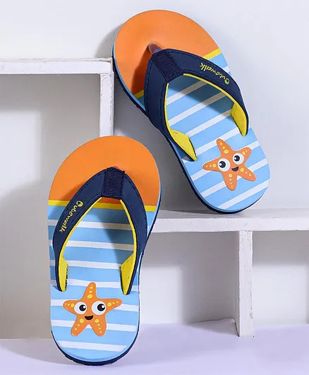Cute Walk by Babyhug Stripe Flip Flops - Orange Blue