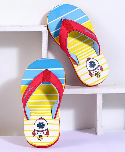 Cute Walk by Babyhug Flip Flops With Back Strap Rocket Print - Blue Yellow