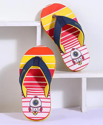 Cute Walk by Babyhug Flip Flops With Back Strap Rocket Print - Yellow Red