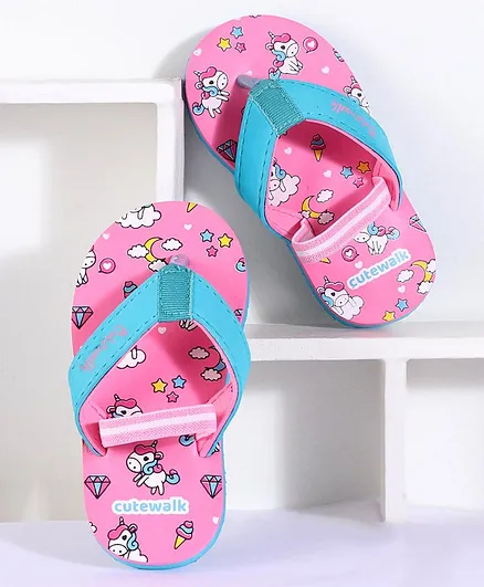 Cute Walk by Babyhug Flip Flops With Back Strap Unicorn Print - Pink