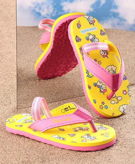 Cute Walk by Babyhug Flip Flops Unicorn Print - Yellow