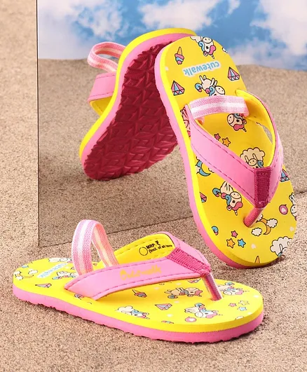 Cute Walk by Babyhug Flip Flops Unicorn Print - Yellow