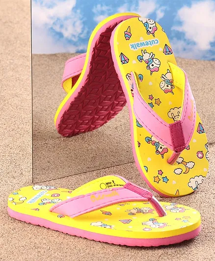 Cute Walk by Babyhug Flip Flops Unicorn Print - Yellow