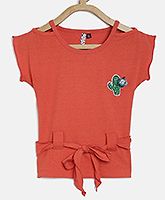 Actuel Short Sleeves Cactus Patch Detailing Top - Orange